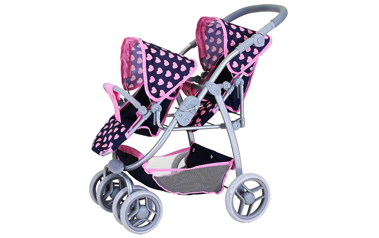 Zwillingspuppenwagen Milo - Pink Hearts